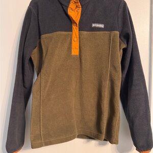 Columbia Olive Body Charcoal Fleece Pullover with Orange Trim